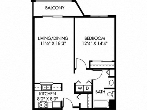 Floor plan for 1 bed, 1 bath, 746 sqft